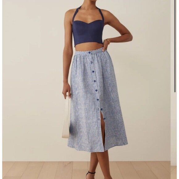 Reformation Orzo Linen Two Piece in Challah Check NWT Sz 12